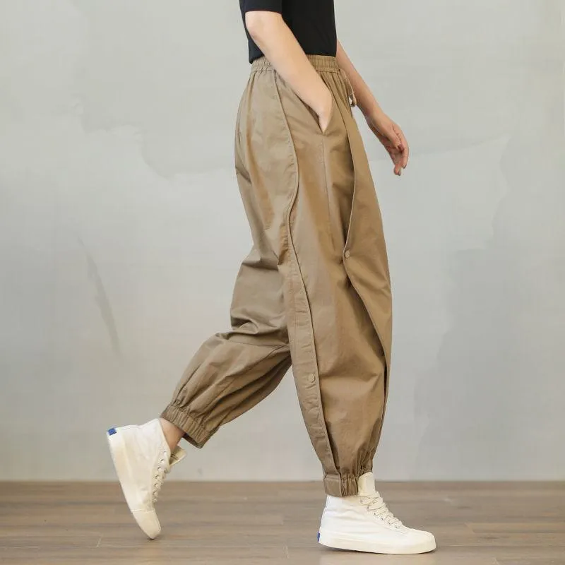 Tapered Elastic Waist Harem Pure Cotton Lantern Loose Fit Drawstring Pants