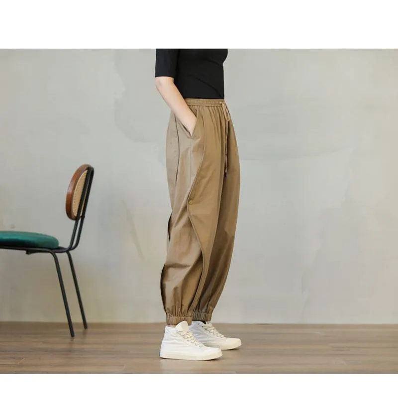 Tapered Elastic Waist Harem Pure Cotton Lantern Loose Fit Drawstring Pants