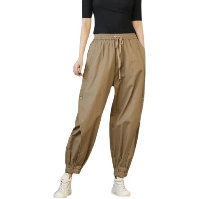 Tapered Elastic Waist Harem Pure Cotton Lantern Loose Fit Drawstring Pants