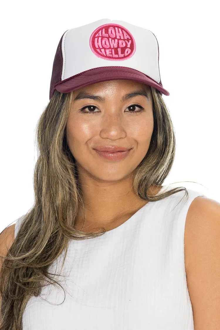 That Friday Feeling Aloha Howdy Hello Trucker Hat - MAROON SPLIT