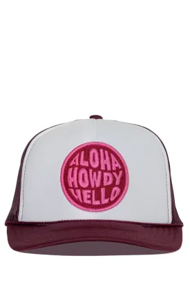 That Friday Feeling Aloha Howdy Hello Trucker Hat - MAROON SPLIT