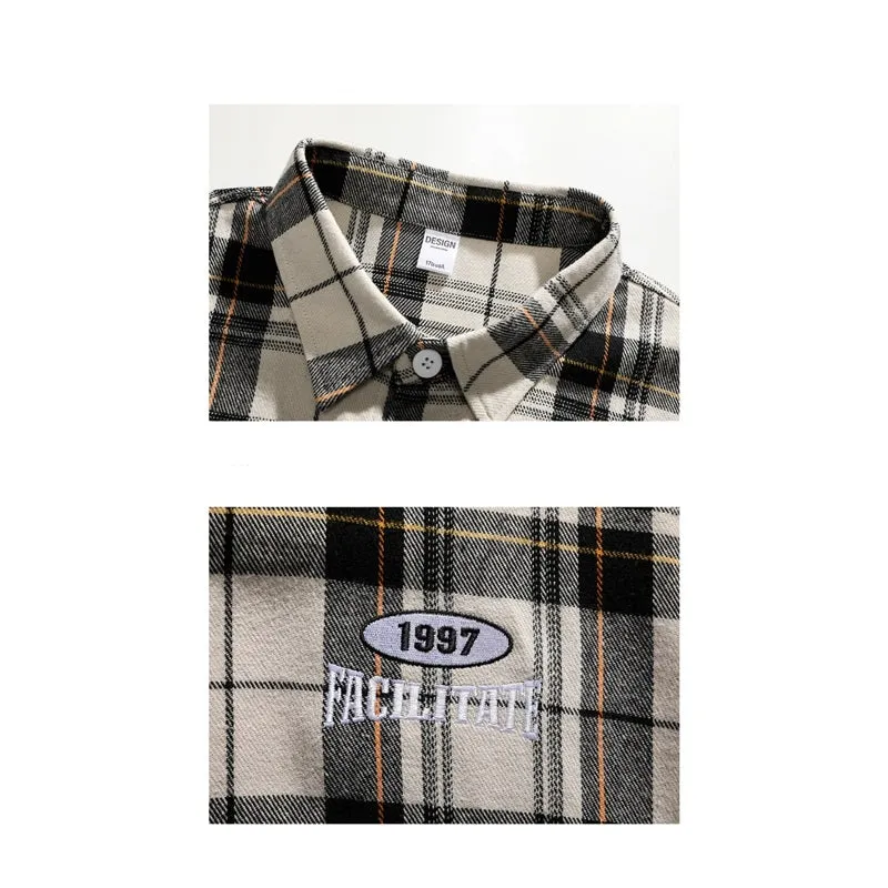 Trendy Print Plaid Cotton Short Sleeve Shirt