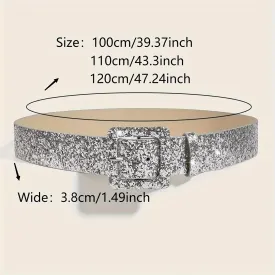 Trendy Y2K Sequin Square Buckle PU Belt for Women