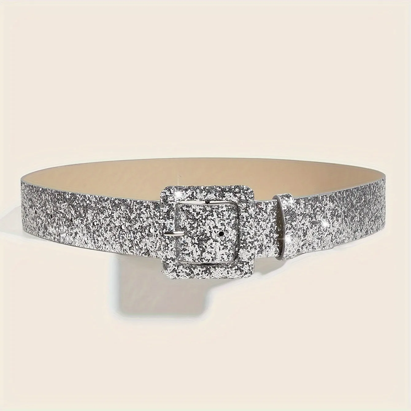 Trendy Y2K Sequin Square Buckle PU Belt for Women