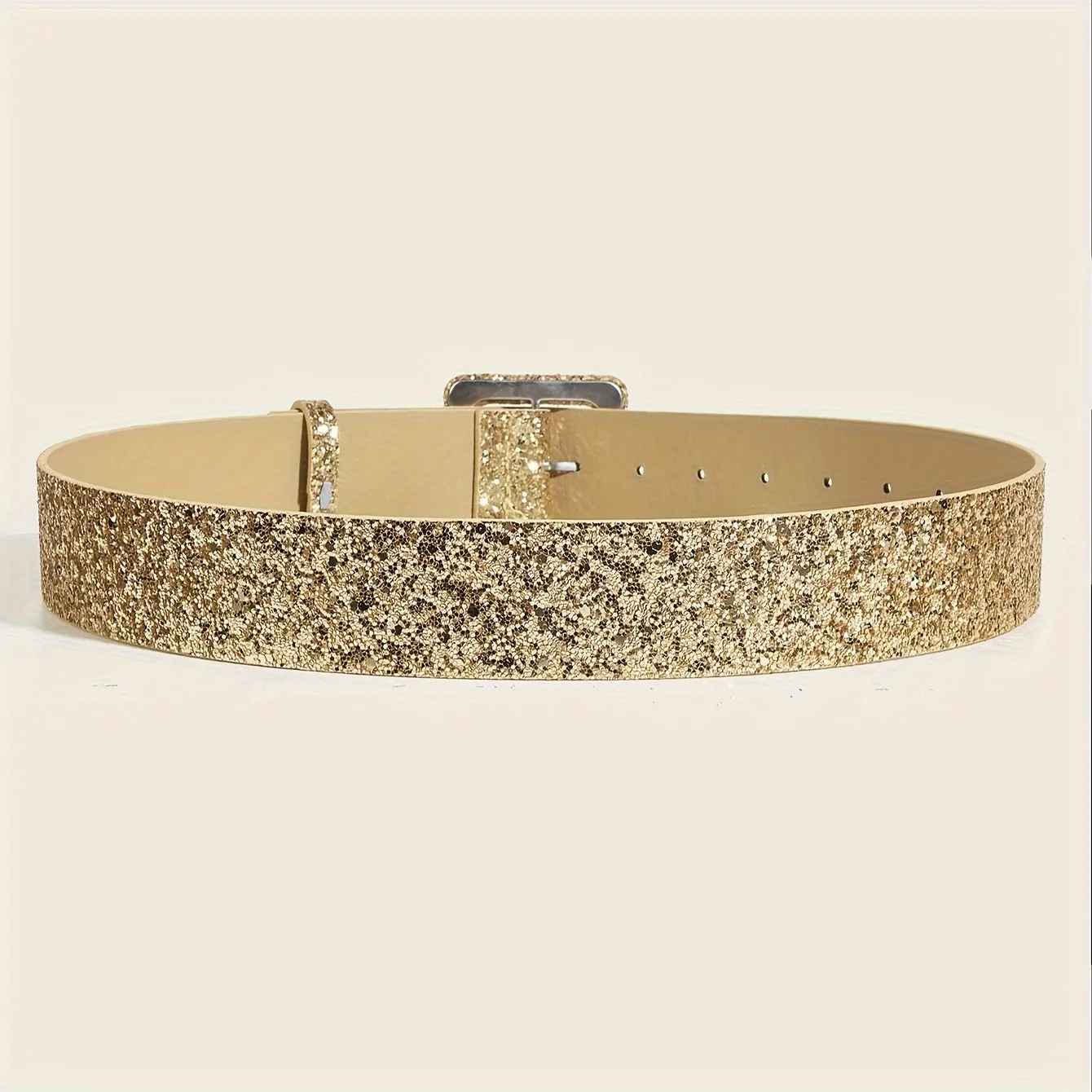 Trendy Y2K Sequin Square Buckle PU Belt for Women