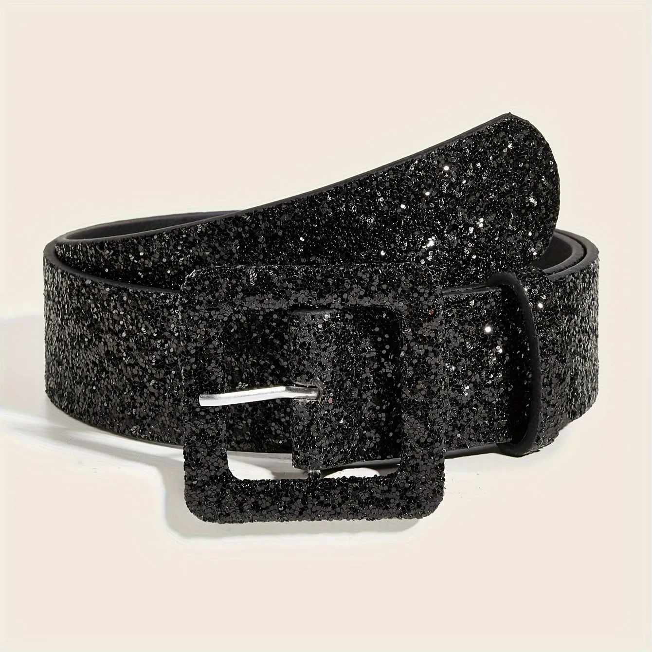 Trendy Y2K Sequin Square Buckle PU Belt for Women