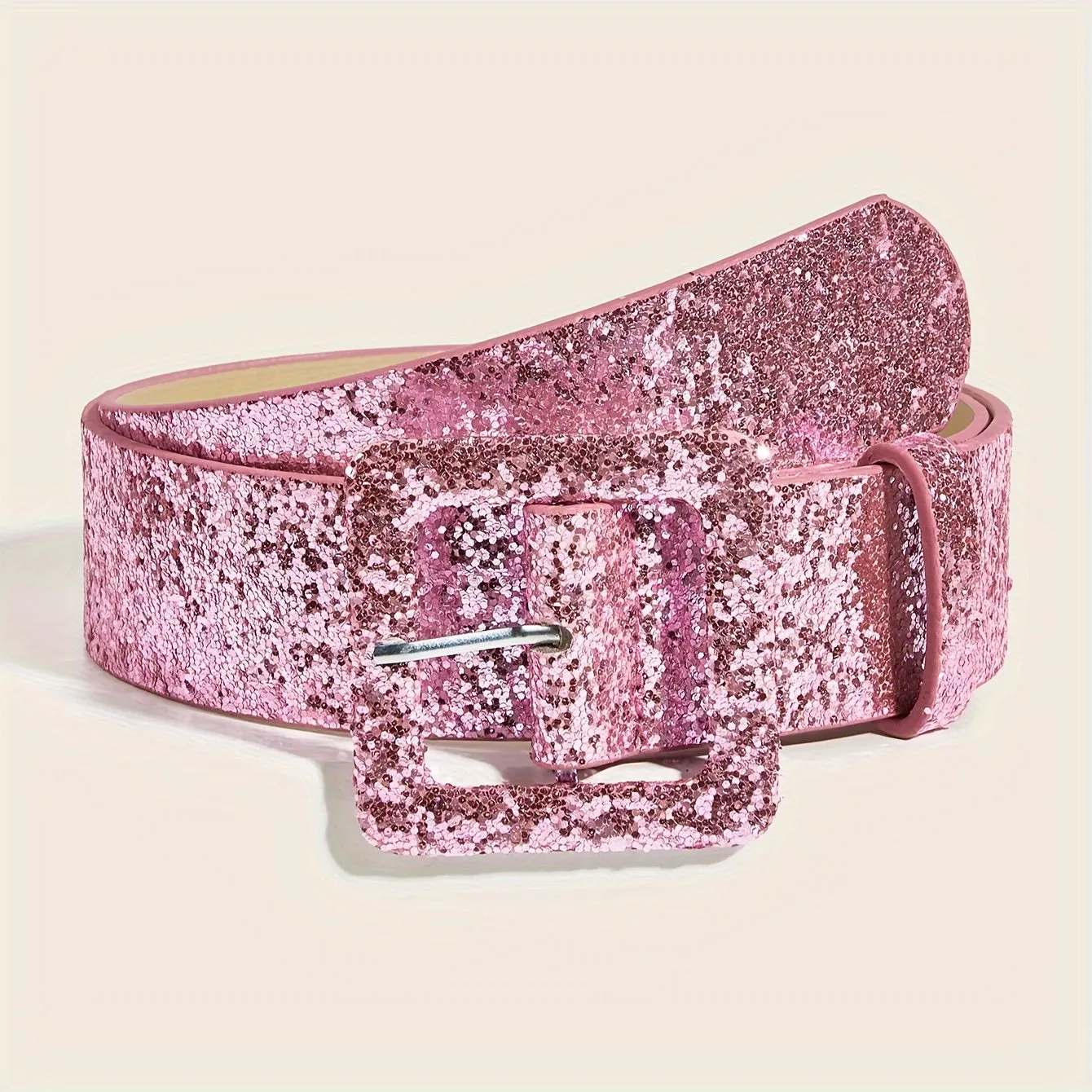 Trendy Y2K Sequin Square Buckle PU Belt for Women