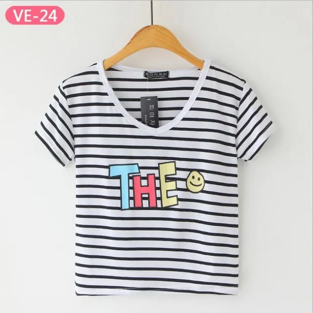 TRERONINAE striped crop top women loose blusas 2017 camiseta thin female o-neck cotton t shirt short sleeve casual tee shirts