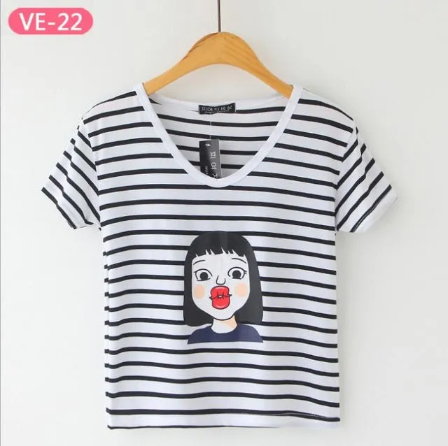 TRERONINAE striped crop top women loose blusas 2017 camiseta thin female o-neck cotton t shirt short sleeve casual tee shirts