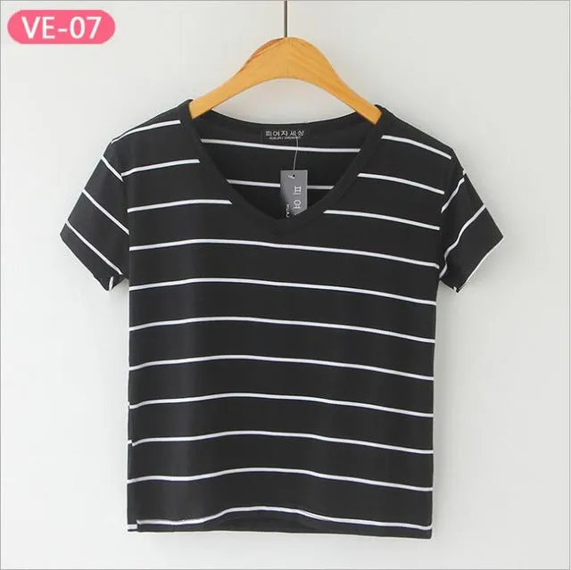 TRERONINAE striped crop top women loose blusas 2017 camiseta thin female o-neck cotton t shirt short sleeve casual tee shirts