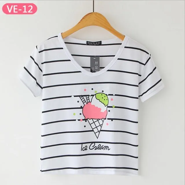 TRERONINAE striped crop top women loose blusas 2017 camiseta thin female o-neck cotton t shirt short sleeve casual tee shirts