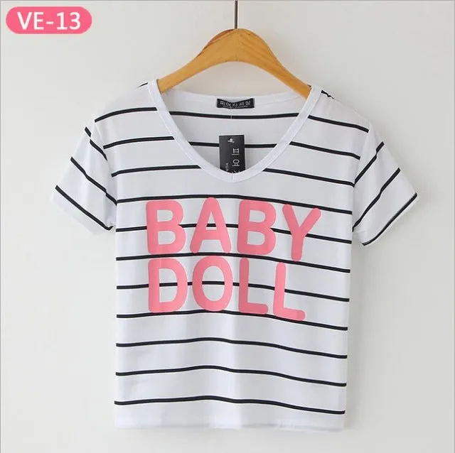 TRERONINAE striped crop top women loose blusas 2017 camiseta thin female o-neck cotton t shirt short sleeve casual tee shirts