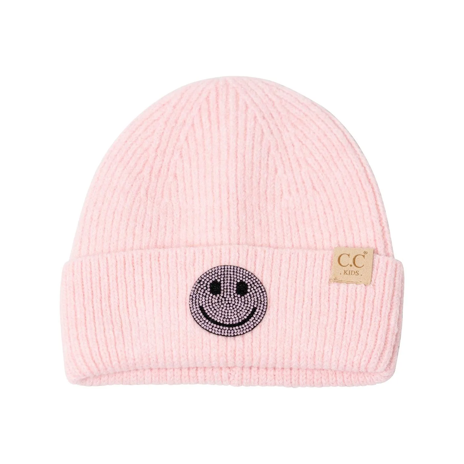 Tween Hats | Beanie with Rhinestone Smiley Face | Malibu Sugar