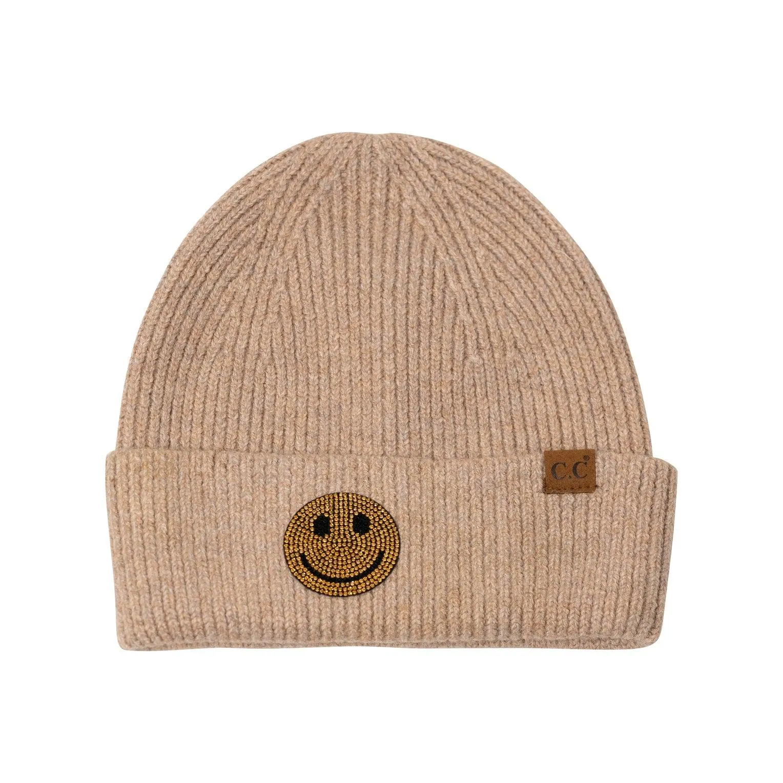 Tween Hats | Beanie with Rhinestone Smiley Face | Malibu Sugar