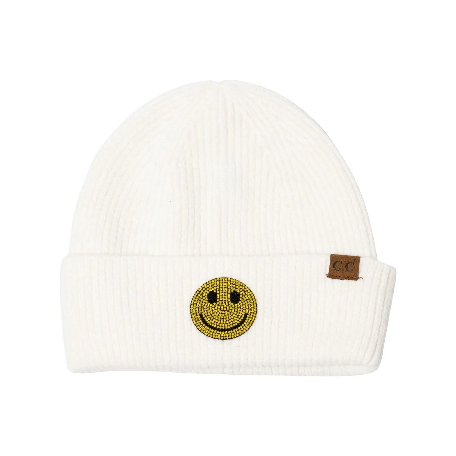 Tween Hats | Beanie with Rhinestone Smiley Face | Malibu Sugar