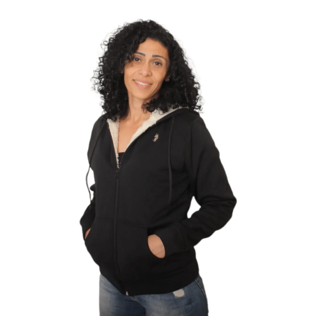 USPA Women Fur Jacket - Black (Slim Fit)