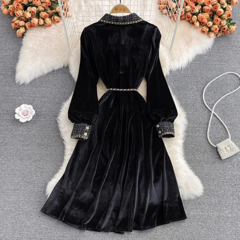 velvet dress elegant long skirt     S4009