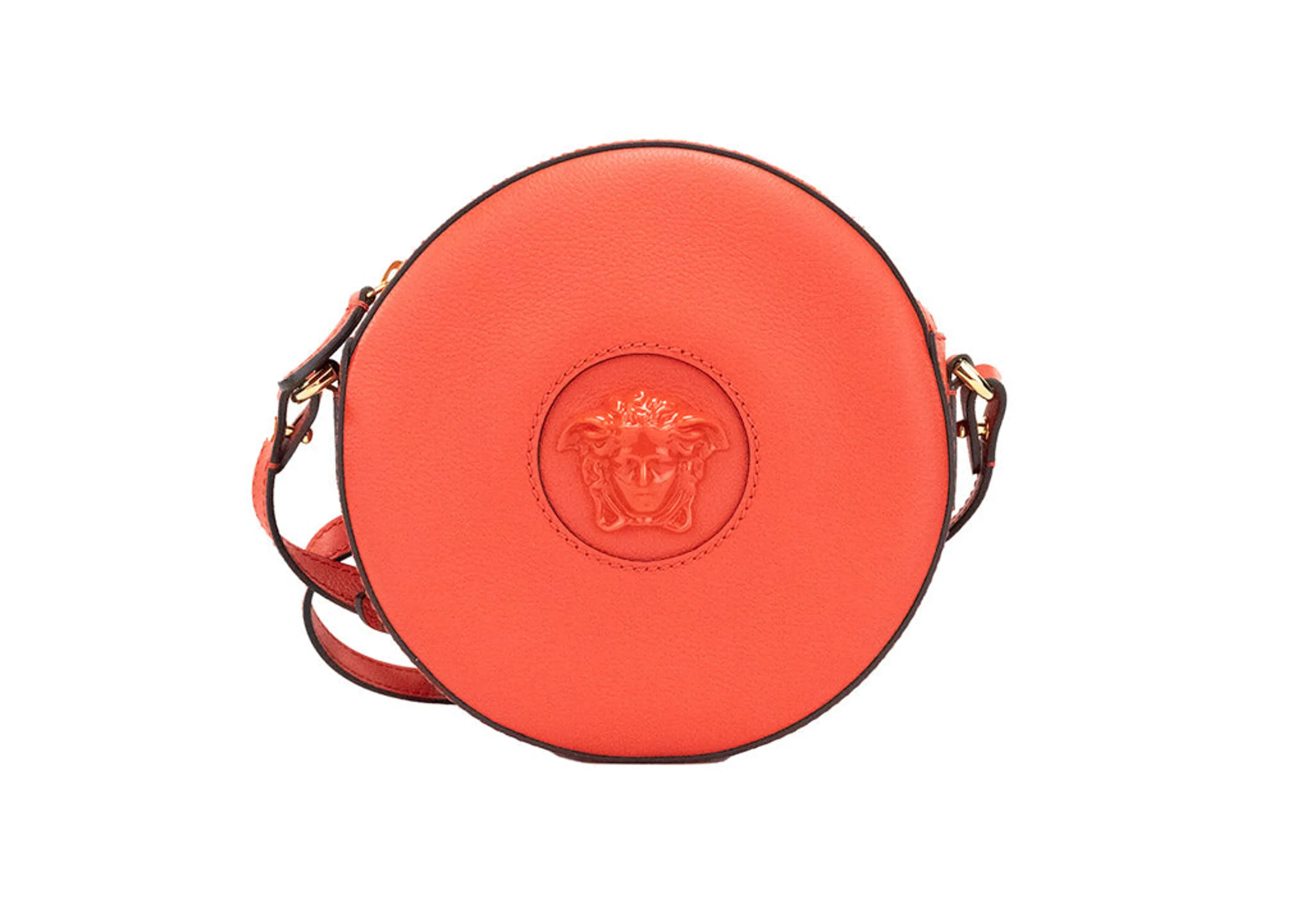 Versace Round Disco Red Leather Camera Case Crossbody Bag