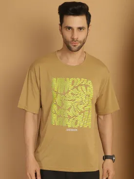 Vimal Jonney Printed Beige Round Neck Cotton Oversize Half sleeves Tshirt For Men