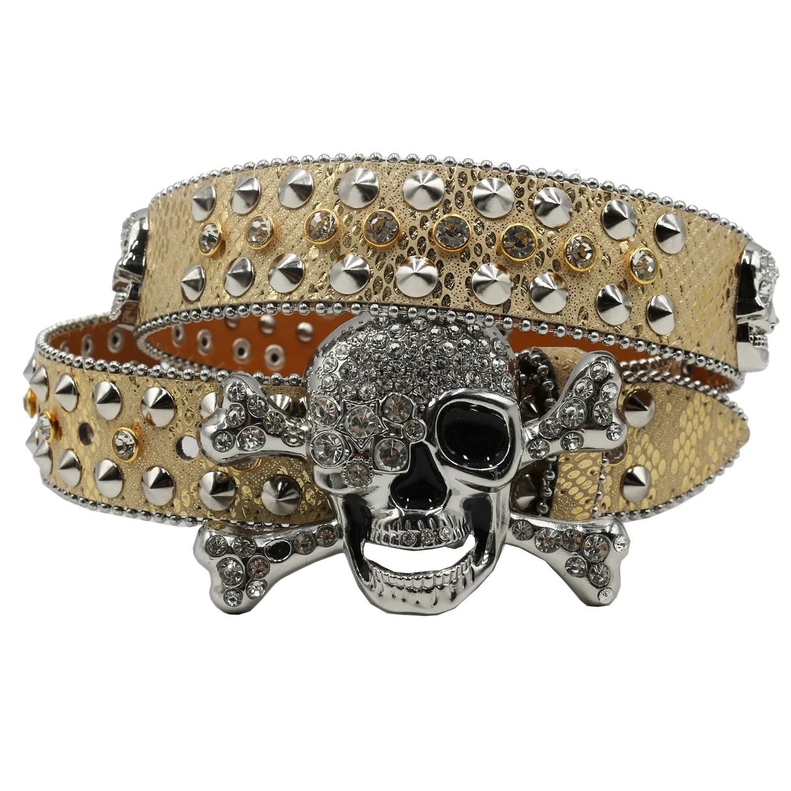 Western Rhinestone Skull Belt Crystal Studded Luxury Pin Buckle Belt