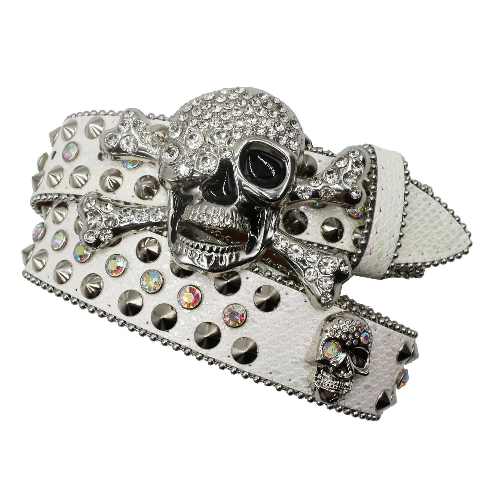 Western Rhinestone Skull Belt Crystal Studded Luxury Pin Buckle Belt