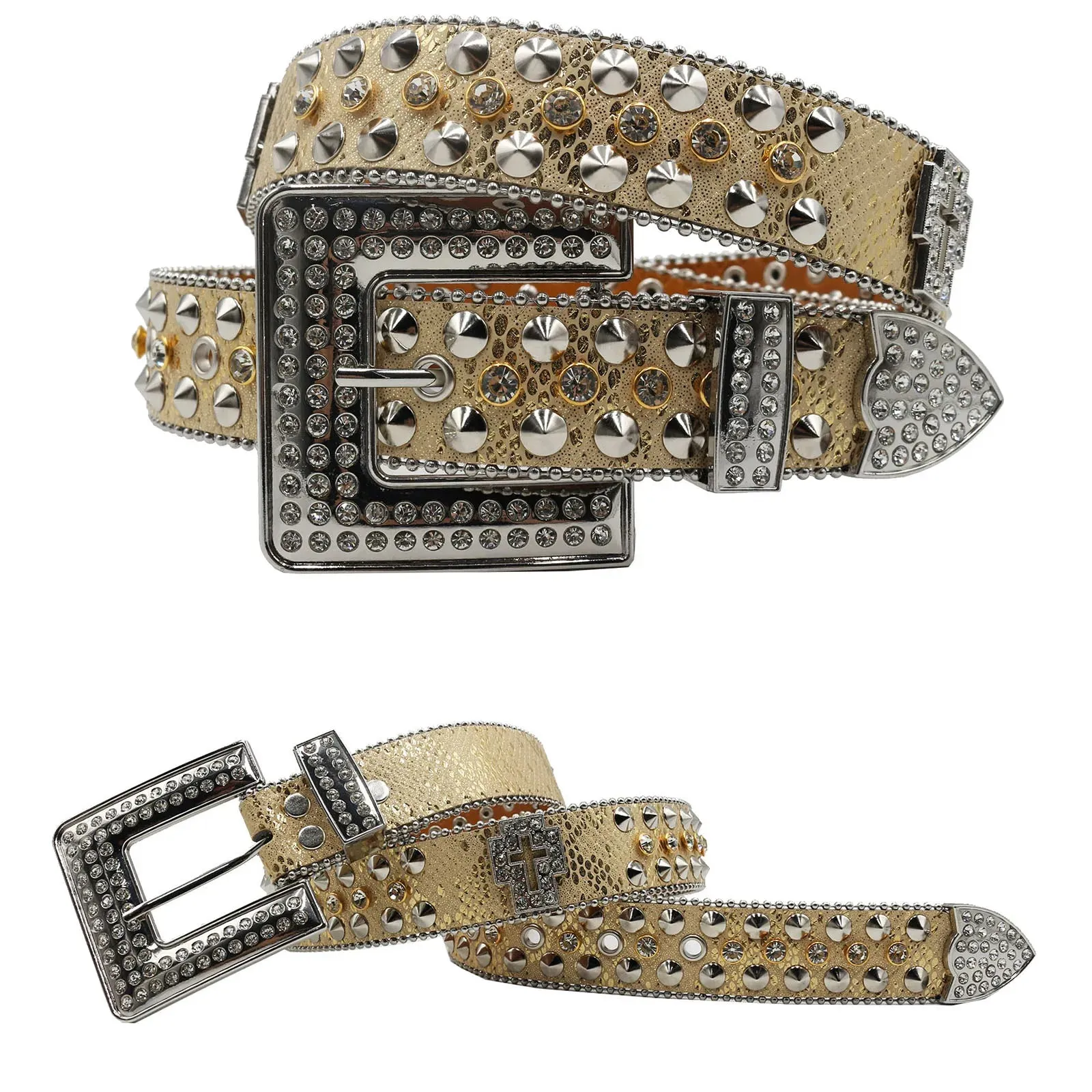 Western Rhinestone Skull Belt Crystal Studded Luxury Pin Buckle Belt