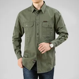 Wiaofellas  -  100% Cotton Men's Shirt Solid Color Multi-Pocket High Quality Cargo Shirts Fashion Outdoor Casual Long Sleeve Shirts For Men New