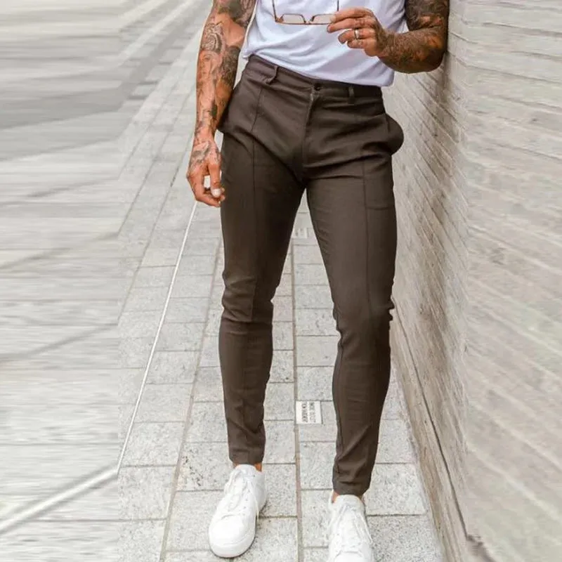 Wiaofellas Fall Fashion Tight Suit Pants Men Spring Leisure Solid Color Straight Pants Streetwear Men's New Casual Pencil Trouser Menswear