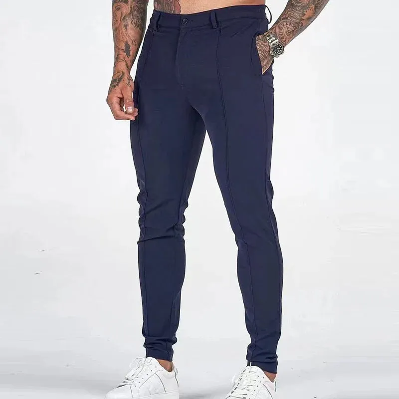 Wiaofellas Fall Fashion Tight Suit Pants Men Spring Leisure Solid Color Straight Pants Streetwear Men's New Casual Pencil Trouser Menswear