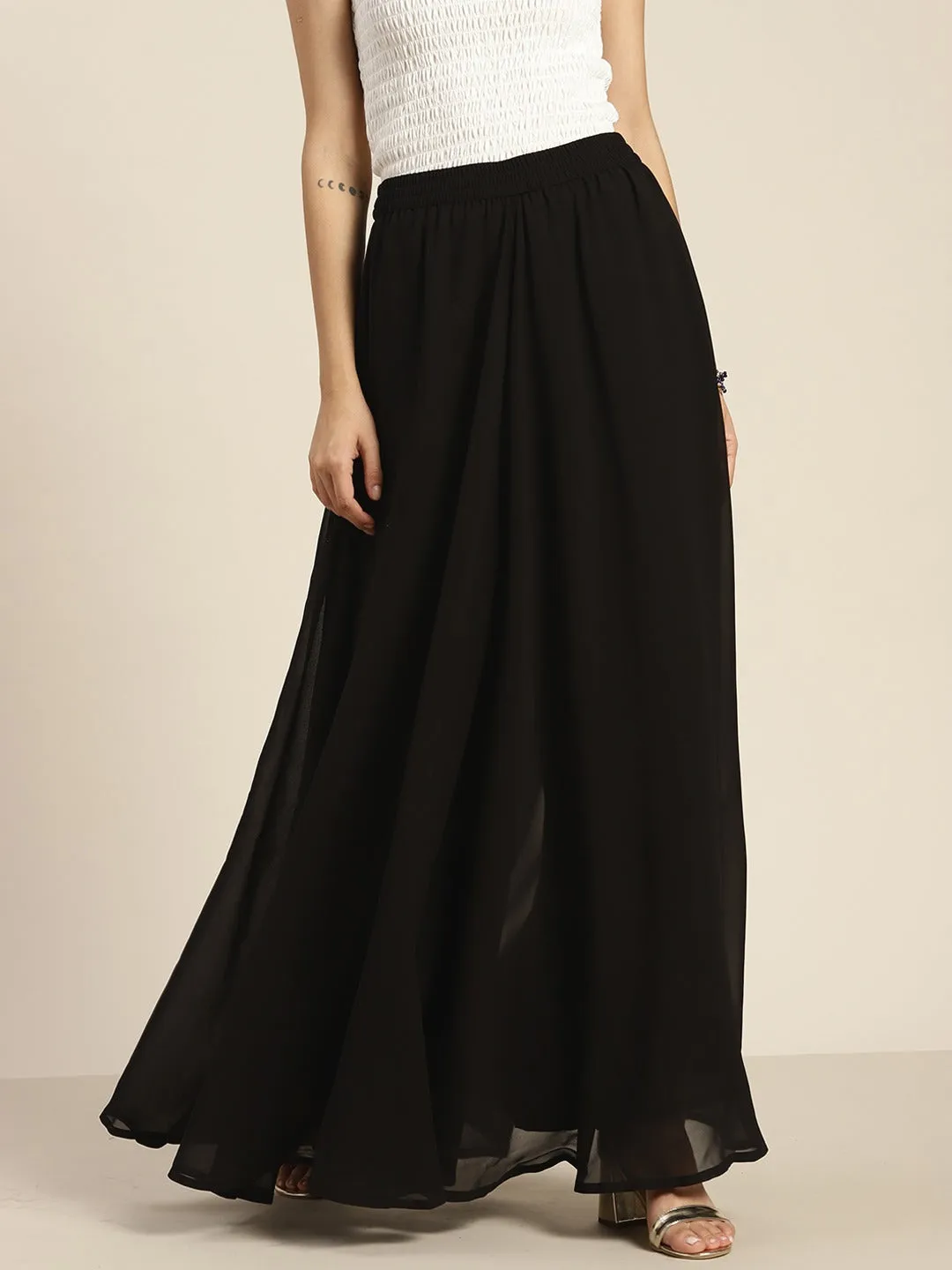 Women Black Flared Sharara Palazzo Pants