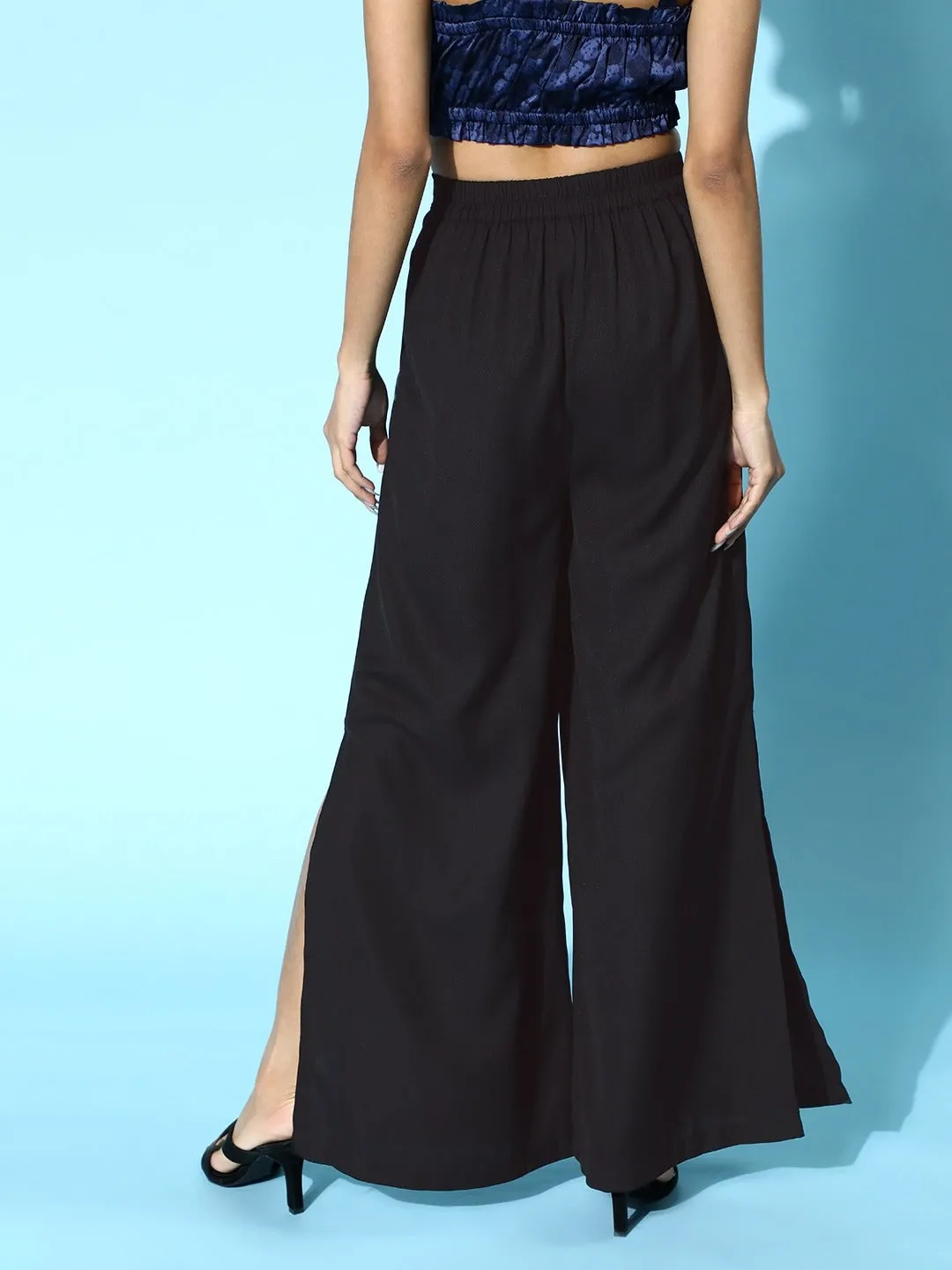 Women Black Side Slit Peekaboo Comfort Pants