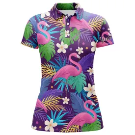 Women Golf Polo Shirt Colorful Floral Flamingo Pattern Tropical Leaves Custom Team Golf Polo Shirts