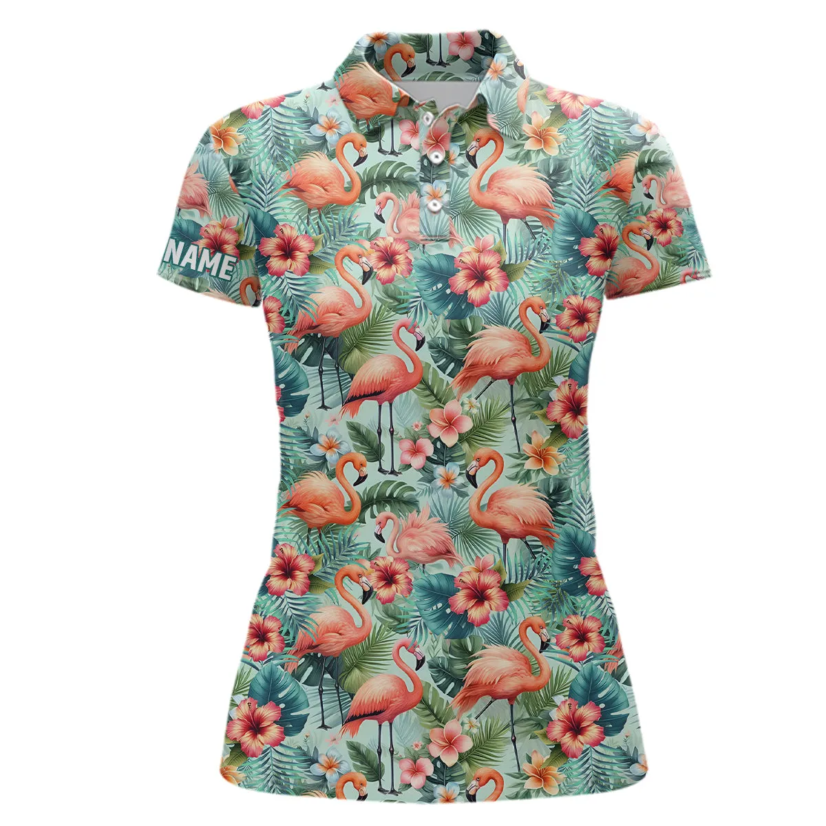 Women Golf Polo Shirt Colorful Floral Flamingo Pattern Tropical Leaves Custom Team Golf Polo Shirts