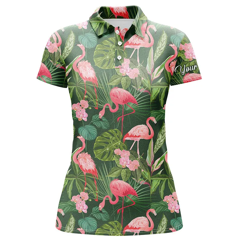 Women Golf Polo Shirt Colorful Floral Flamingo Pattern Tropical Leaves Custom Team Golf Polo Shirts