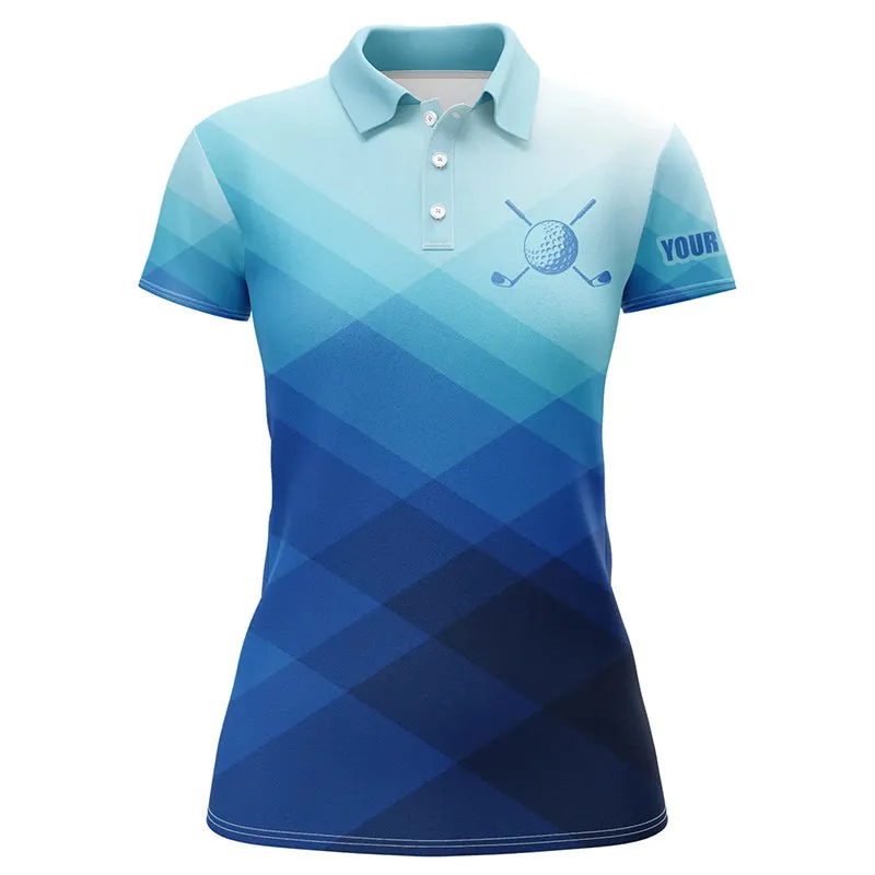 Women Golf Polo Shirts Custom Blue Pattern Sport Golf Attire For Women