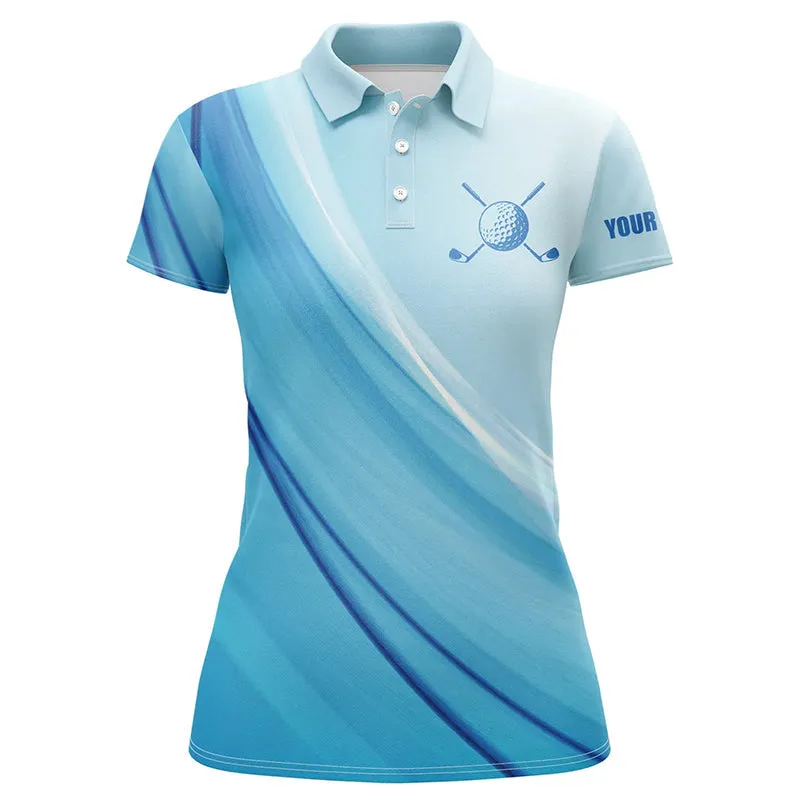 Women Golf Polo Shirts Custom Blue Pattern Sport Golf Attire For Women