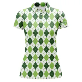 Women Golf Polos Shirts Green Argyle St Patrick's Day Pattern Golf Shirts Custom Team Golf Polo