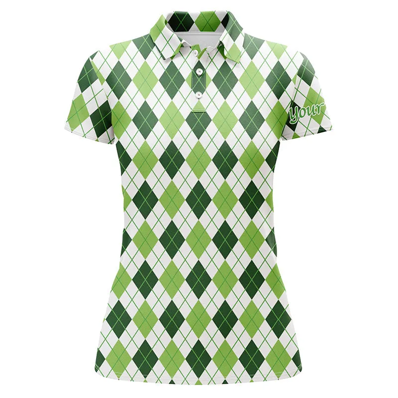 Women Golf Polos Shirts Green Argyle St Patrick's Day Pattern Golf Shirts Custom Team Golf Polo