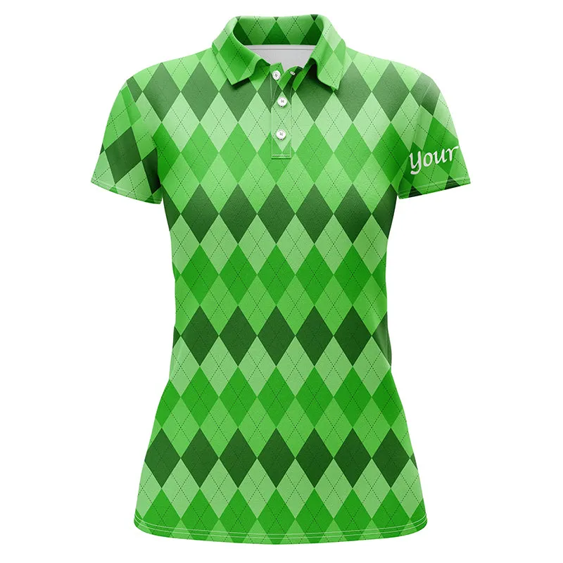 Women Golf Polos Shirts Green Argyle St Patrick's Day Pattern Golf Shirts Custom Team Golf Polo