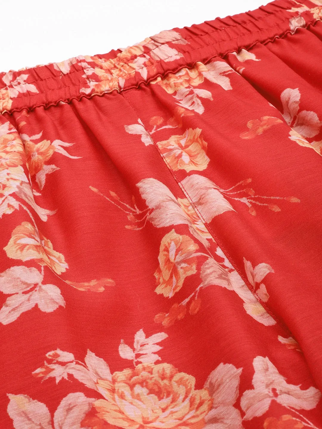 Women Red Floral A Line Pants