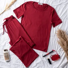 Women summer pajama set Burgundy shirt   Pants