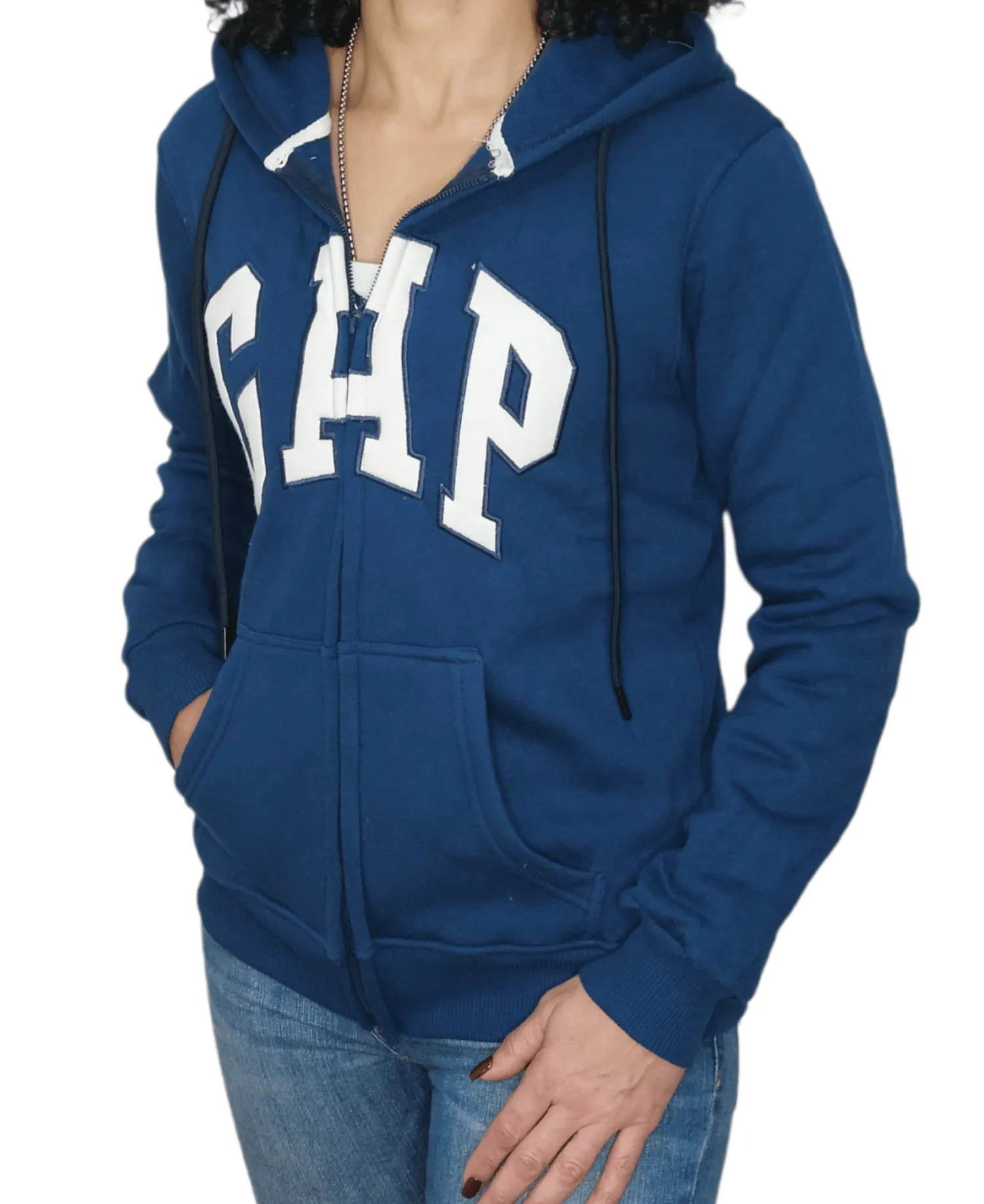 Women Zip-Through with Hoodie - Blue