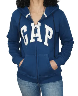 Women Zip-Through with Hoodie - Blue