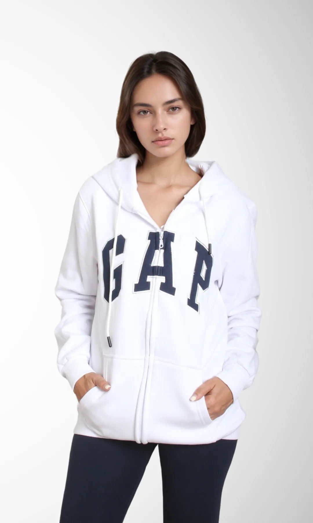 Women Zip-Up Hoodie (White)