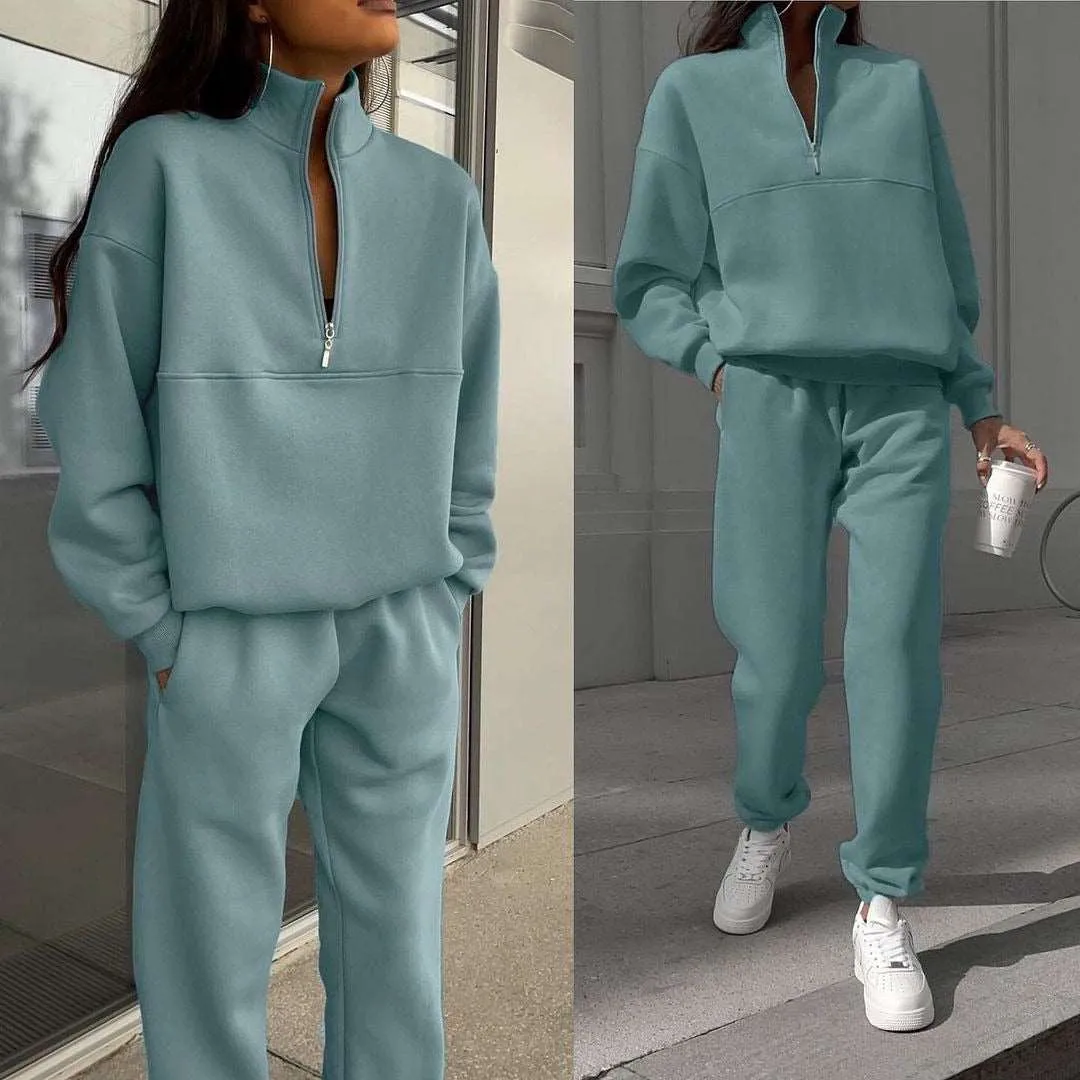 Women's All-matching Thick Long-sleeved Sweatshirt and Pants Two-piece Outfit Set