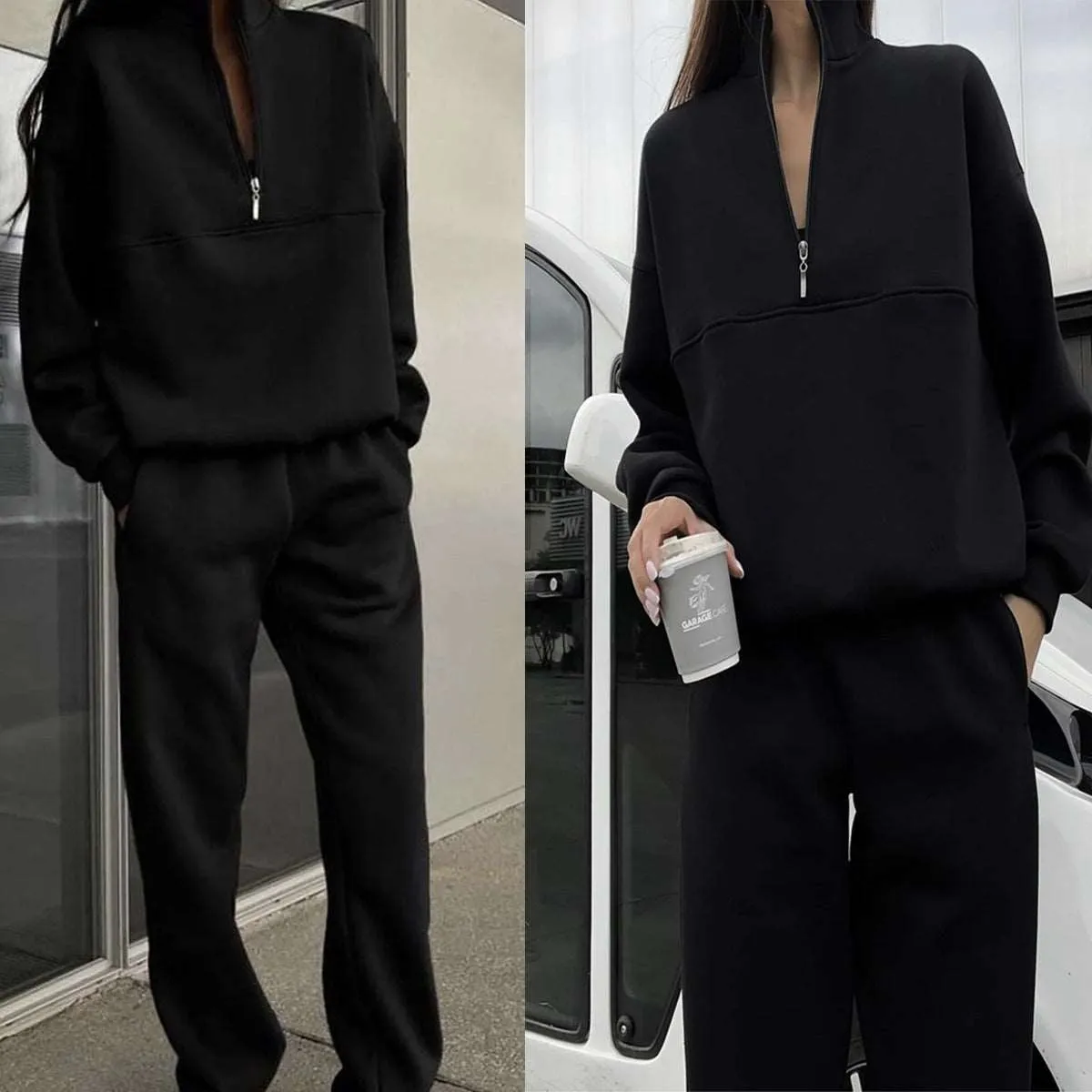 Women's All-matching Thick Long-sleeved Sweatshirt and Pants Two-piece Outfit Set