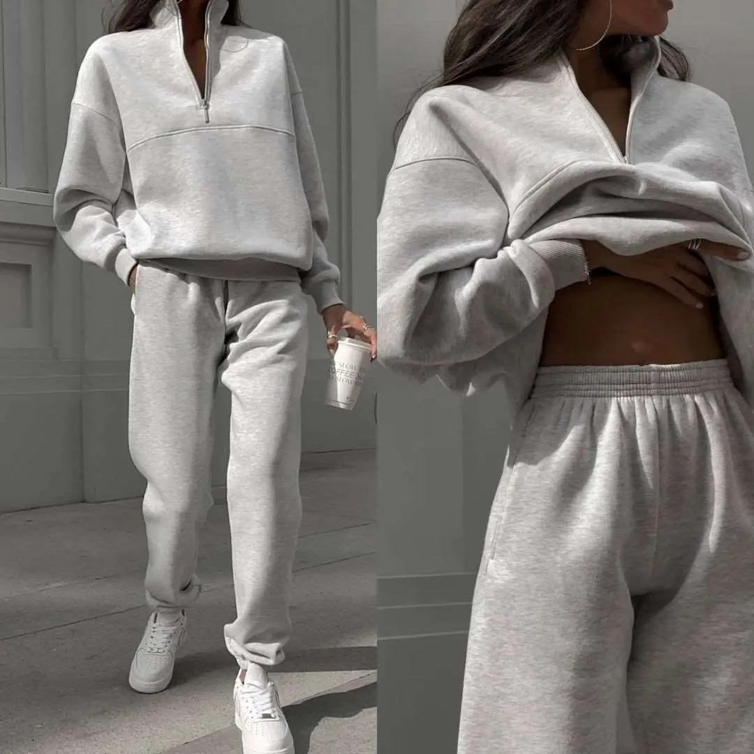 Women's All-matching Thick Long-sleeved Sweatshirt and Pants Two-piece Outfit Set