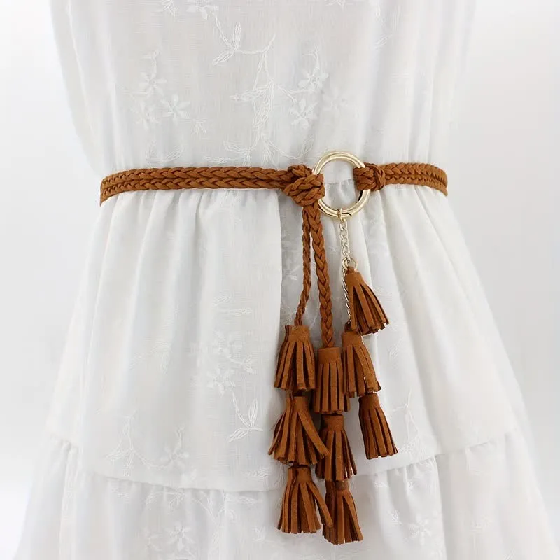 Women's Bohemian Tassels Braided Waist Rope Belt