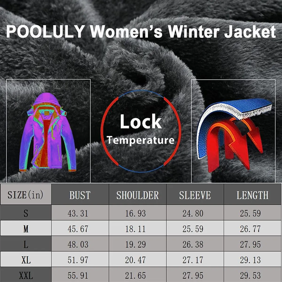 Women'S Ski Jacket Warm Winter Waterproof Hooded Jackets