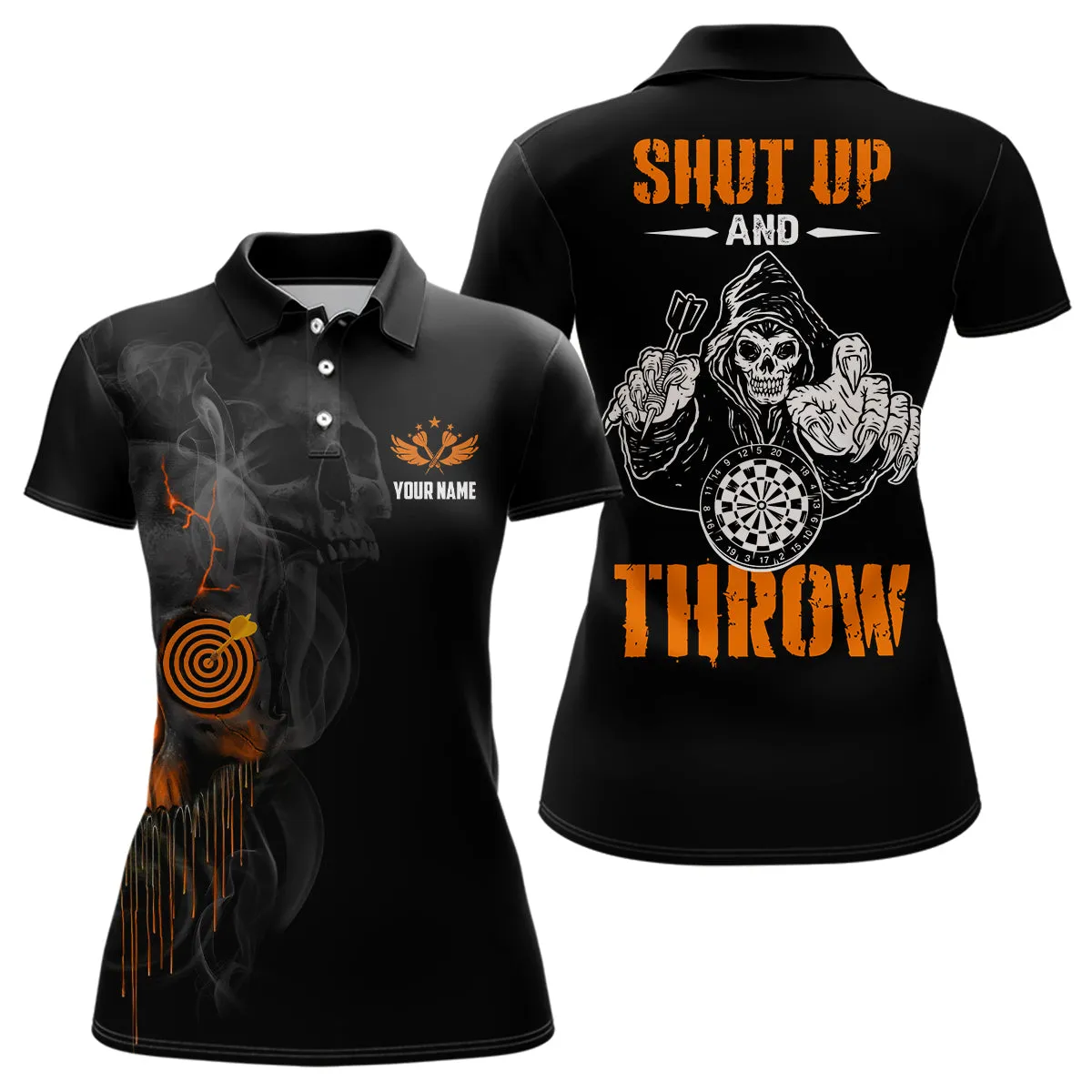 Womens Skull Darts Polo Shirt, Shut Up and Throw Darts Shirt For Women Dart Jerseys